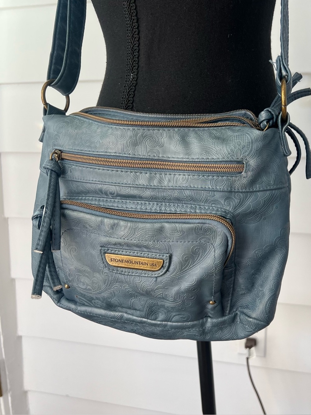 Y2K Whimsy Stone Mountain Blue Embossed Crossbody Bag